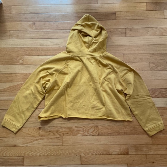 Messy Bun Mustard Yellow Striped Cropped Hoodie - Picture 3 of 5